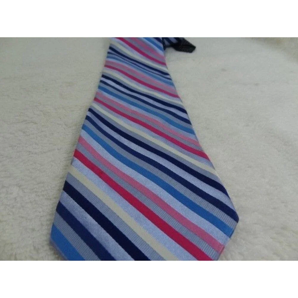 Tommy Hilfiger Necktie USA Made Silk Pink Blue Striped & Preppy Pattern
